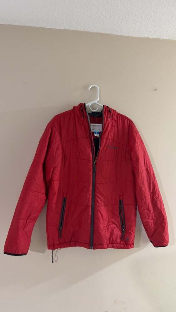 Columbia Red Puffer Jacket, Full-Zip Hooded Insulated Coat